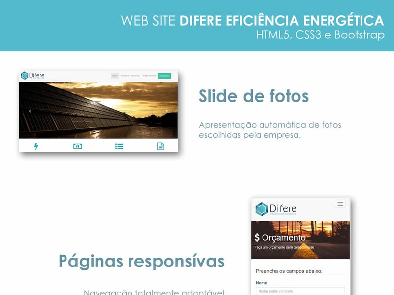 Site institucional da Difere Eficiência Energética, desenvolvido em HTML5, CSS3 e Bootstrap