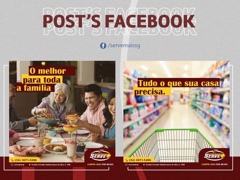 Coleção de posts de ofertas para o Facebook do Supermercado Serve Mais